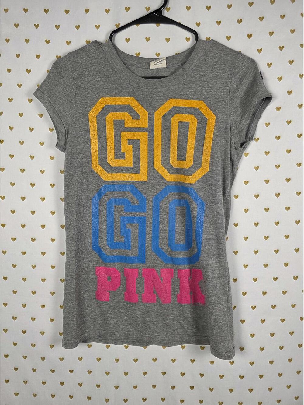 Victorias Secret PINK GO Grey Vintage Logo Tee shirt Y2k Cotton MEDIUM
